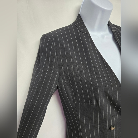 Zara Basic XS Long Sleeve Striped Blazer Jacket Double Breasted Lined Striped - Picture 2 of 6